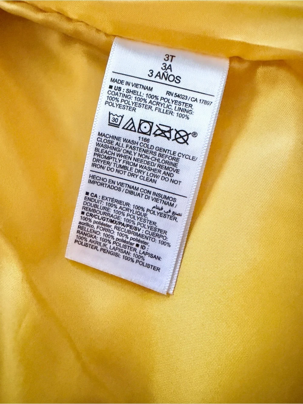 Old Navy Unisex Frost-Free Water-Resistant Puffer Vest Golden Yellow Size 3T